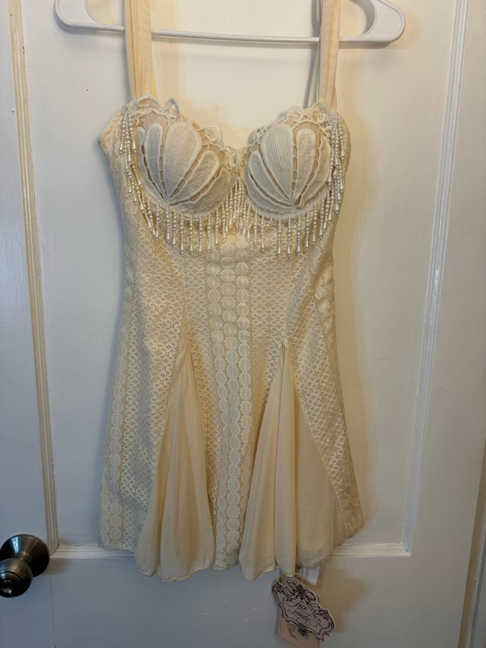 Ivory Lace Mini Dress with Beaded Bust